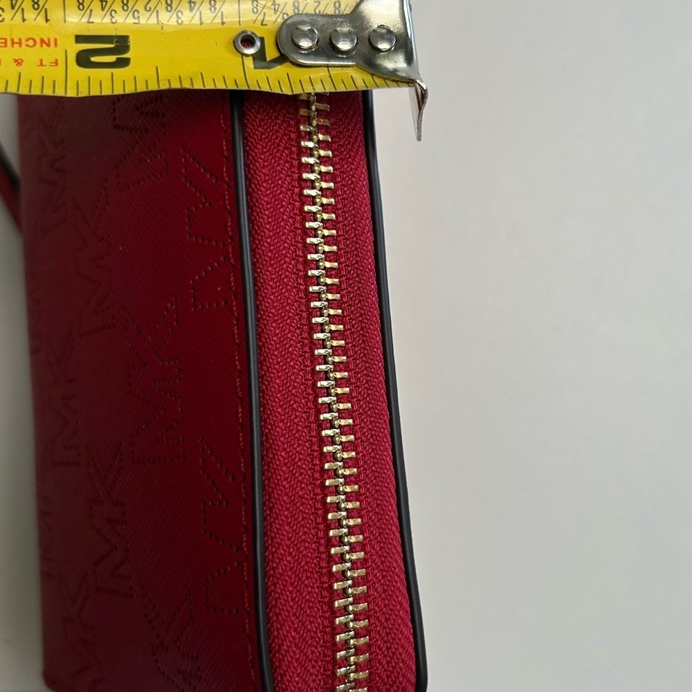 New Michael Kors Continental Travel Wallet Jet Set Large Crimson Red Leather - Picture 10 of 12